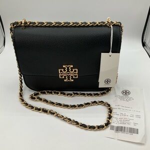 NEW Tory Burch Britten Small Black and Gold Toned Chain Crossbody Bag Purse